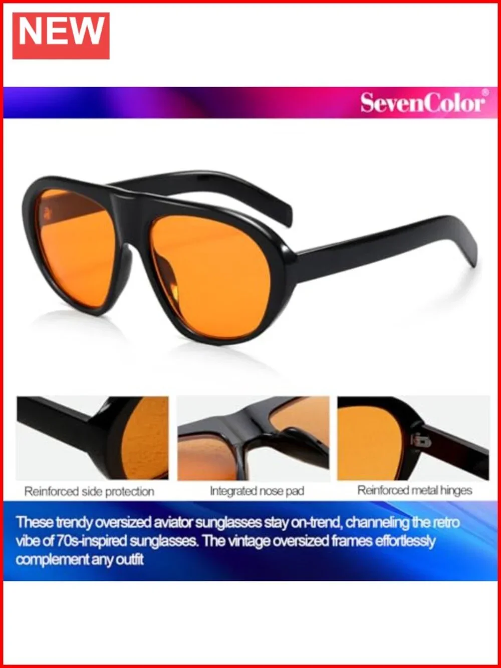 Oversized Retro Aviator Sunglasses for Women Men